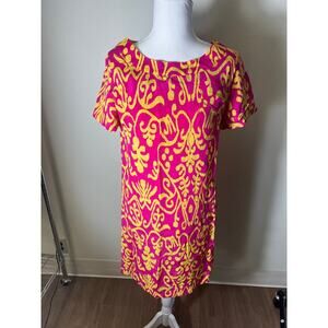 NWT Sheriden French Hot Pink Yellow Short Sleeve Knee Length Shift Dress Sz 6